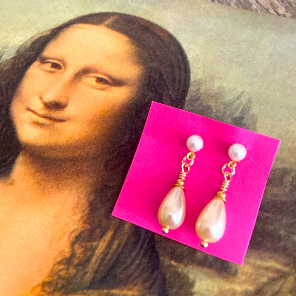 Vintage 80s Upcycled By Alyce Rancour Faux Pearl Dangling Earrings 14$
